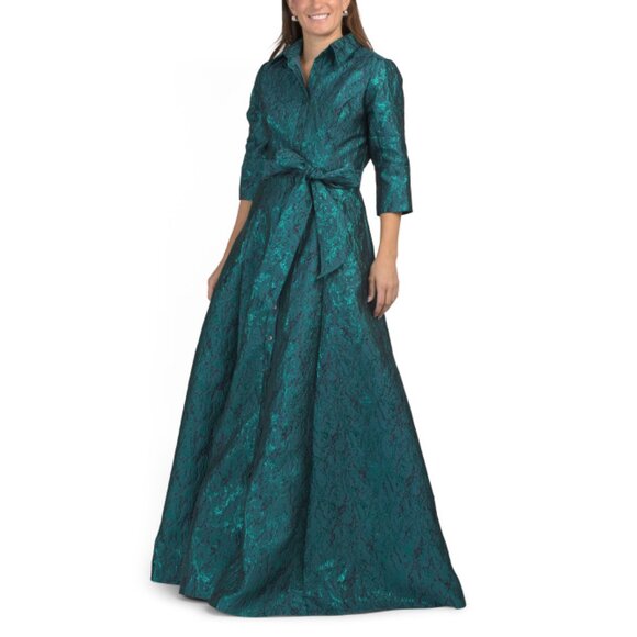 RENE BY RENE RUIZ Teal Long Sleeve Jacquard Design Shirt Gown - Picture 1 of 2